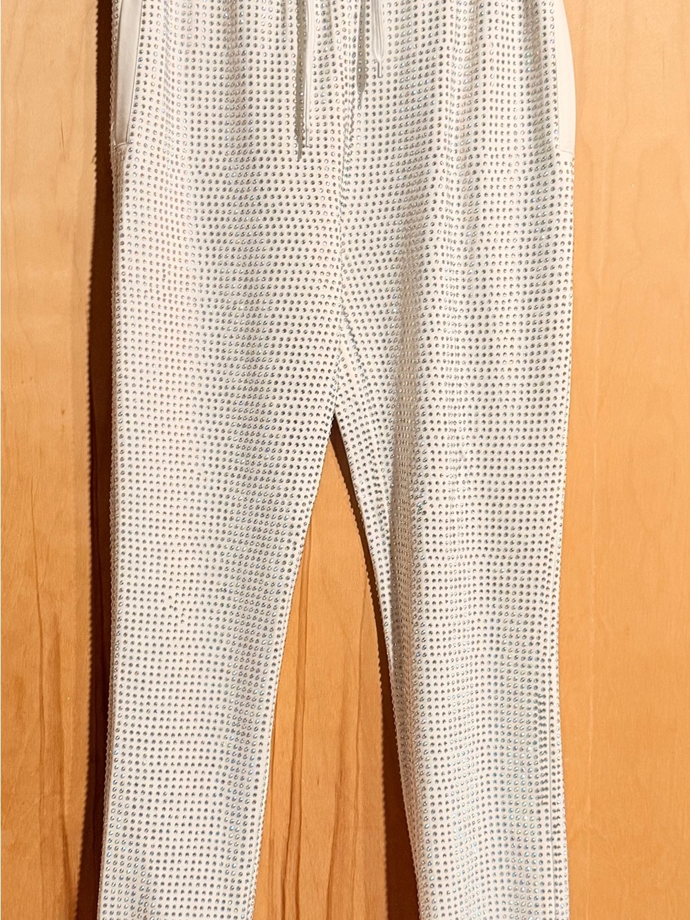 White Perforated Knit Jogger Pants